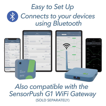 SensorPush HT.w Smart Temperature Sensor & Humidity Sensor - Thermometer & Hygrometer w/App Monitoring - Water Resistant Temperature and Humidity Monitor w/Heat Index for RV, Fridge & More