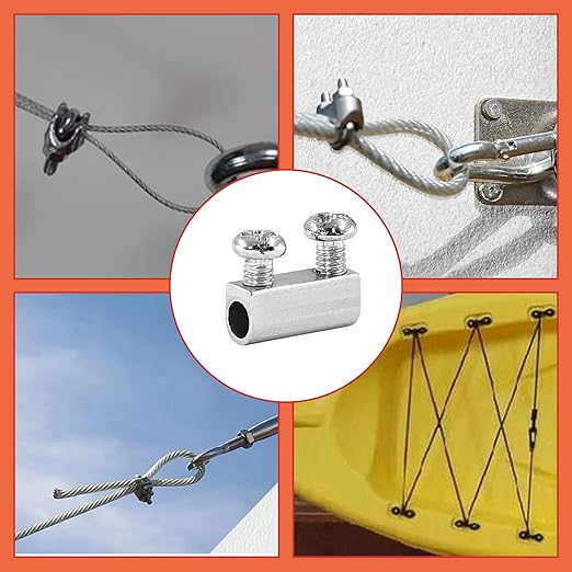 Biaungdo 24 Pcs Stainless Steel Wire Rope Cable Clamp, Adjustable New Upgrade Double Hole Wire Rope Clamp Fastener