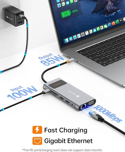 NOVOO USB C Docking Station Dual Monitor HDMI for Dell HP Laptop Type USB C Hub Multiport Adapter Thunderbolt 3 Dongle to 2 HDMI 4K Ethernet 4 USB PD SD TF Audio for Lenovo Surface