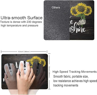 Sunflower 'You Are My Sunshine' Black Wood Gaming Mouse Mat - Square Waterproof Non-Slip Rubber Base Office Laptop Mouse Pad