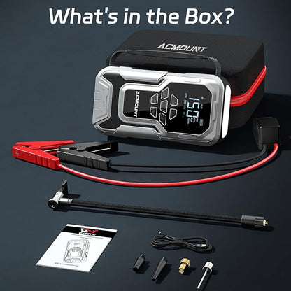 Jump Starter with Air Compressor, 6000A Car Battery Jump Starter (All Gas/10.0L Diesel), 150PSI Tire Inflator, 12V Jumper Pack with LCD Display & LED Light, Portable Air Pump, 21800mAh Battery