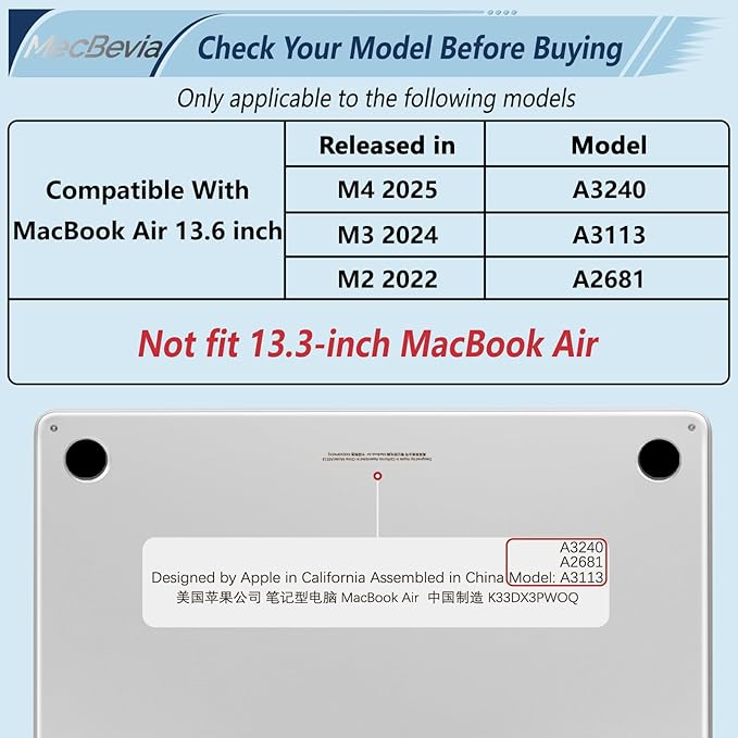 Compatible with MacBook Air 13.6 inch Case, M4 A3240/M3 A3113/M2 A2681 (Released 2025 to 2022), Hard Shell, Keyboard Cover, Screen Protector, Webcam Cover & Type-C Adapter, Starry Flower