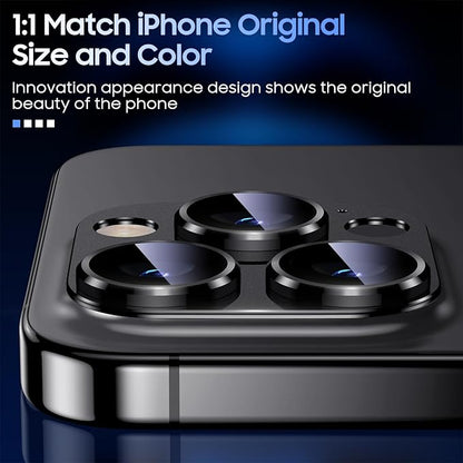 Uyiton Compatible with iPhone 15 Pro/iPhone 15 Pro Max Camera Lens Protector, [Not Easy to Break][Strong Adsorption][Case-Friendly] Metal Tempered Glass Rear Camera Screen Cover - Matte Black