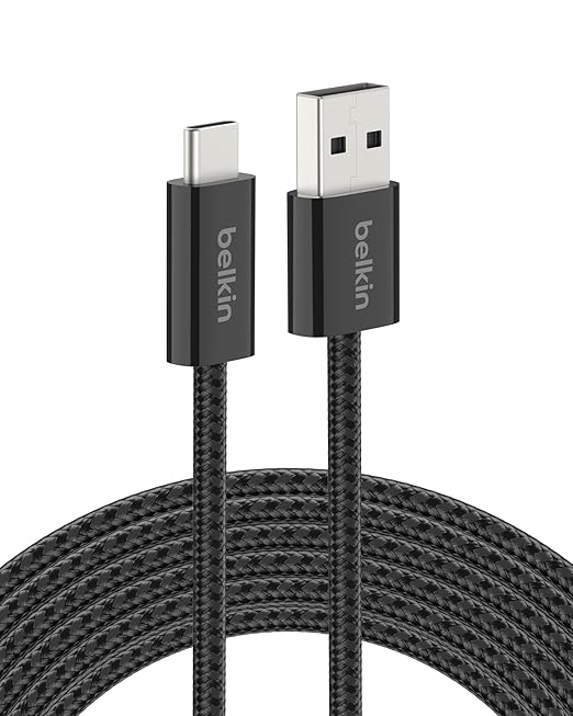 Belkin USB A to USB C Cable, 9.9ft, 15W - Type C Charger, iPhone Charger Cord, Soft, Braided, Flexible for iPhone 17 & 16, Galaxy S26, Pixel 10, iPad Pro, Airpods Pro, Switch & More - Black