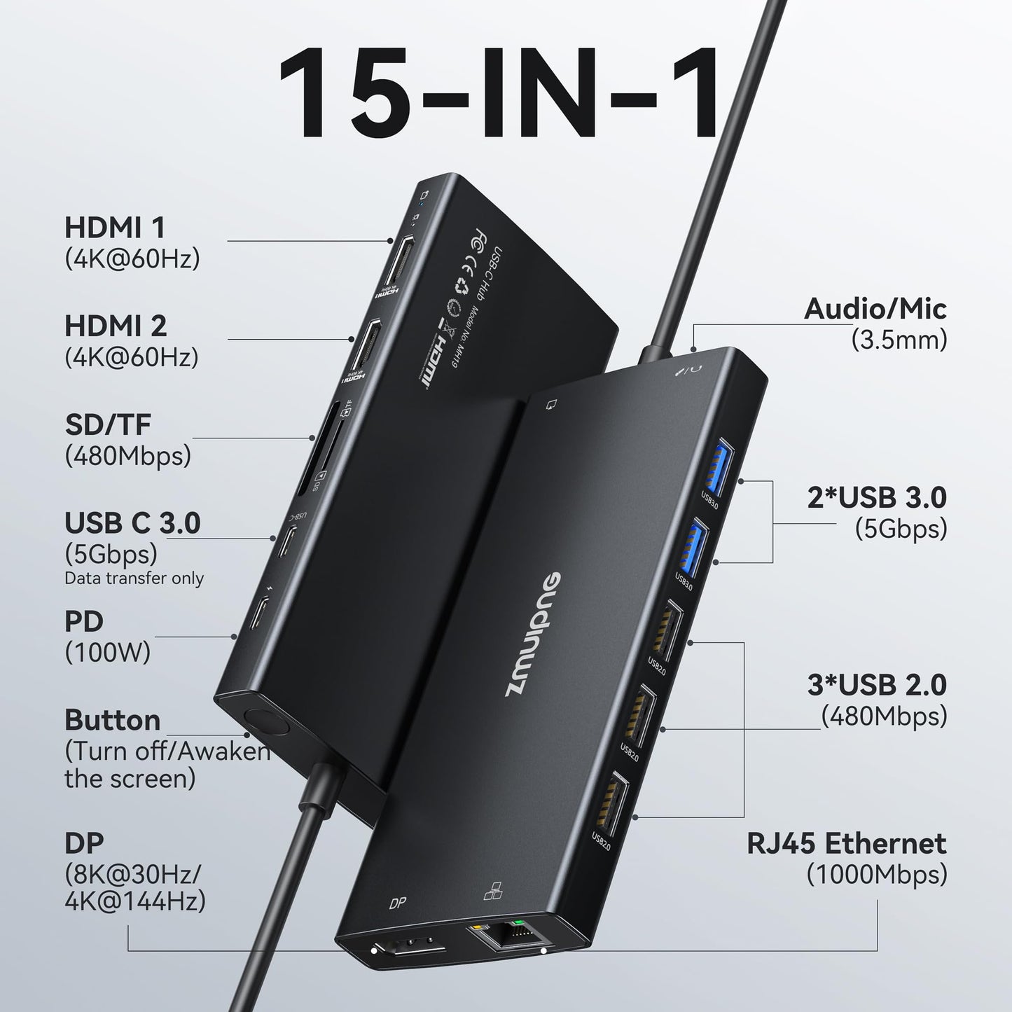 USB C Laptop Docking Station 3 Monitors 4K HDMI+8K DP for Dell HP
