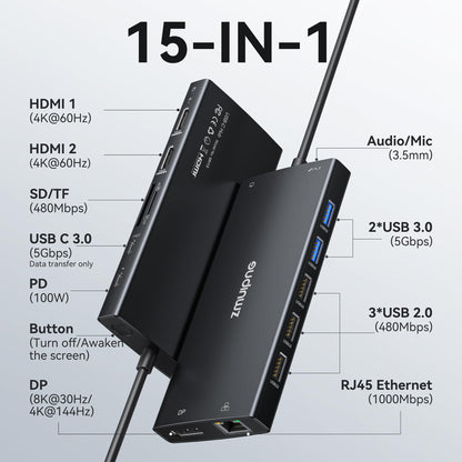 USB C Laptop Docking Station 3 Monitors 4K HDMI+8K DP for Dell HP