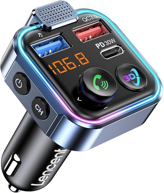LENCENT Bluetooth 5.3 FM Transmitter, Wireless Radio Adapter Car Kit