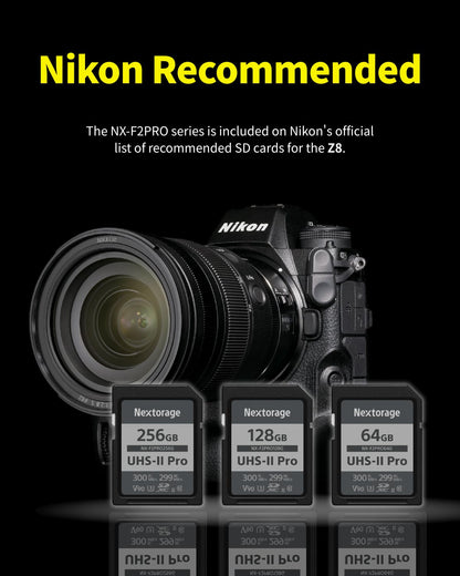 Nextorage Japan 128GB 2Pack SDCard UHS-II Memory Card V90 Canon, Sony, Nikon, Fujifilm, Panasonic Camera 8K 4K High-Speed Continuous Shooting pSLC Max Read 300MB/s Max Write 299MB/s NX-F2PRO128G
