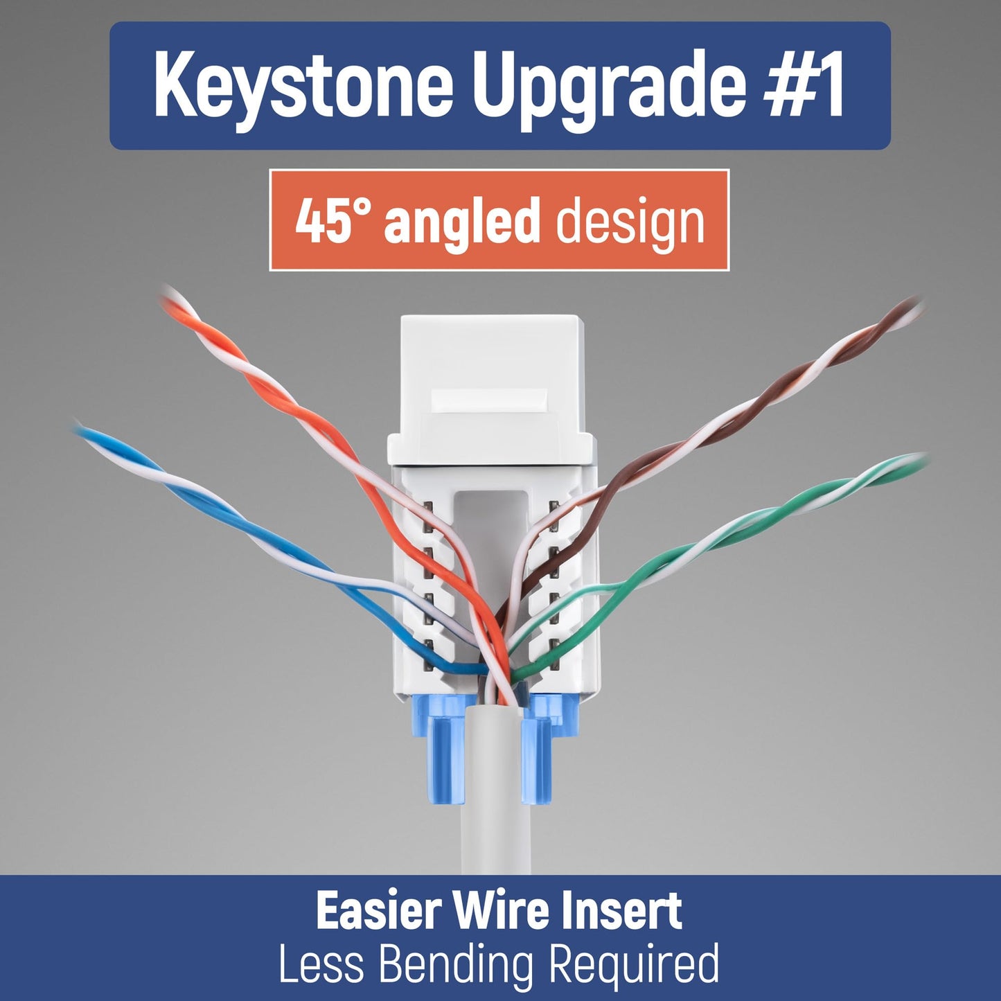 Everest 45 Degree RJ45 Cat5e Keystone Jacks Slim Profile 10-Pack White
