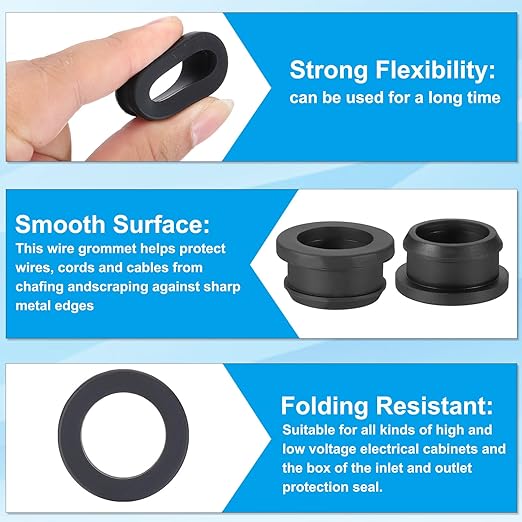 PATIKIL 25mm / 1 Inch Drill Hole,13/16 Inch ID Rubber Grommets, 3Pcs Top Hat Grommet for Wiring Eyelet Ring Gasket Automotive Firewall Cable Hole Plugs Wires Protection, Black