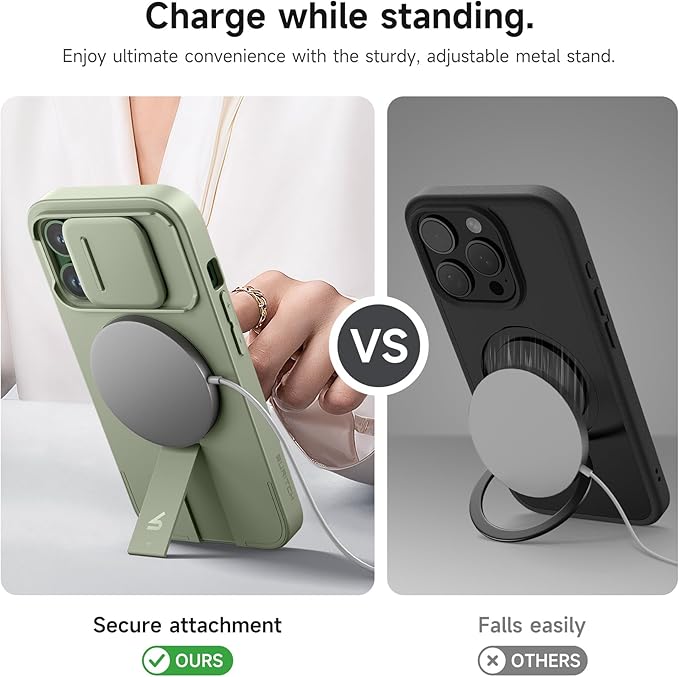 SURITCH for iPhone 13 Pro Case with Magnetic Camera Slide Cover and Adjustable Kickstand, Compatible with MagSafe, Shockproof Bumper Case Slim Protective Cover for iPhone 13 Pro 6.1 Inch, Green
