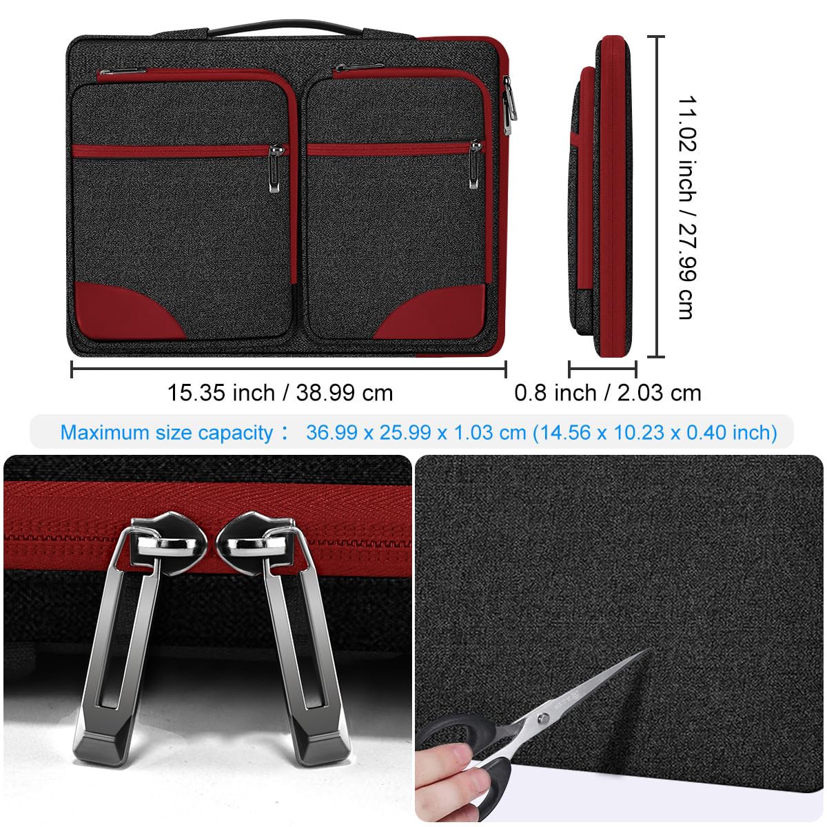 Hseok Laptop Case 15 15.6 16 inch Sleeve with Handle and Hidden Straps,Compatible with MacBook Neo 16",MacBook Pro Air 16" 15", 360°Protective PC Briefcase with 4 Pockets for Accessories,Red