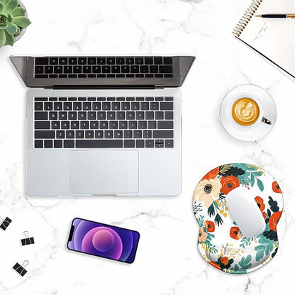 ITNRSIIET Ergonomic Mouse Pad with Gel Wrist Support Small Wrist Rest Smooth Surface Non-Slip PU Base Comfortable Office Supplies Pain Relief, 8.7 x 7.2 inches, Beautiful Flowers