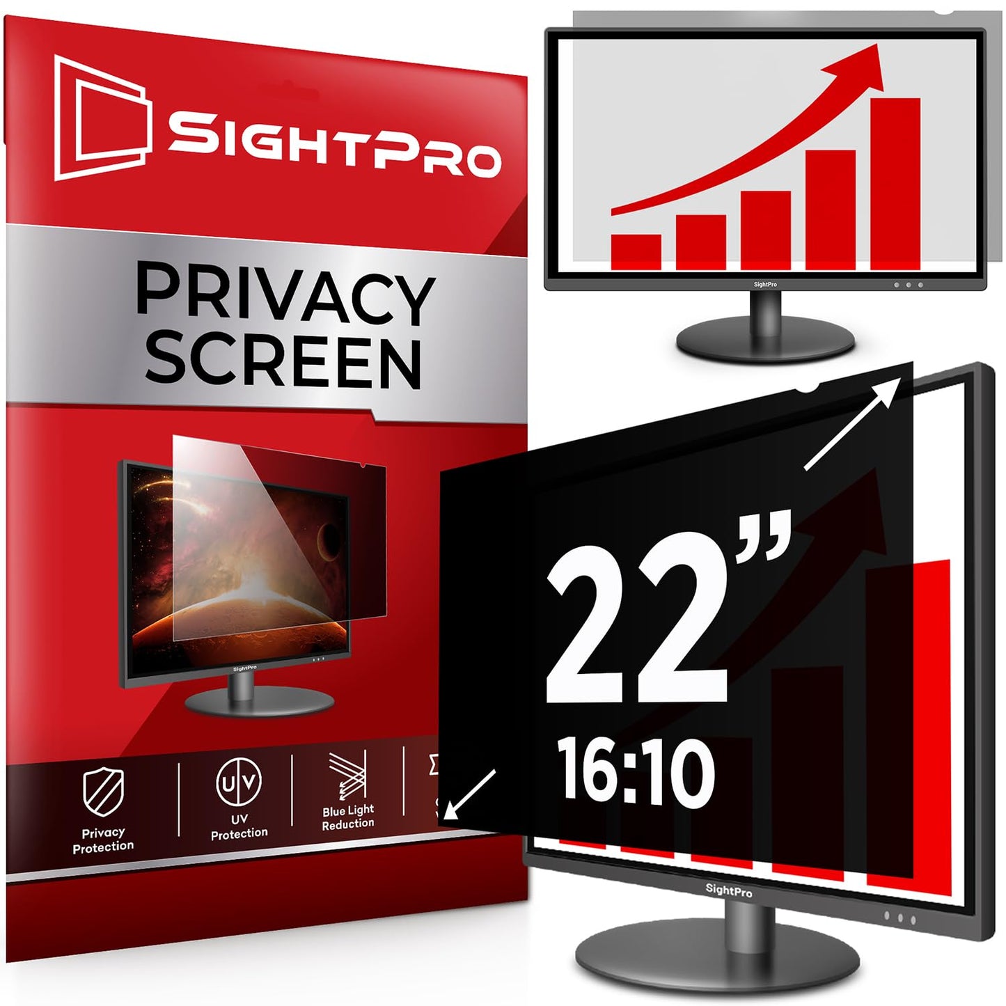 SightPro 22 Inch 16:10 Computer Privacy Screen Filter for Monitor - Privacy Shield and Anti-Glare Protector