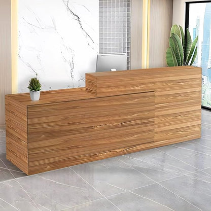 Reception Desk with Counter Modern Checkout Counter with Lockable Drawer Keyboard Tray Receptionist Desk for Office Salon Reception Table I Left 63inch/160cm