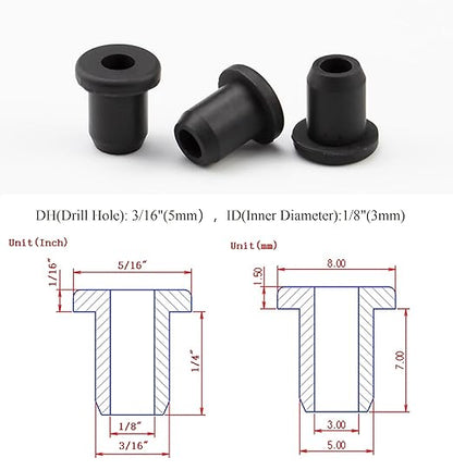 40 pcs 3/16" Drill Hole，1/8" ID Black Silicone Top hat Rubber Grommets for Wiring，Automotive，Firewall，Hole Plug，Desk，Screw，Water and Gas Pipe，Drain，House Siding，Cable Bushing，Glass，Wire Plug