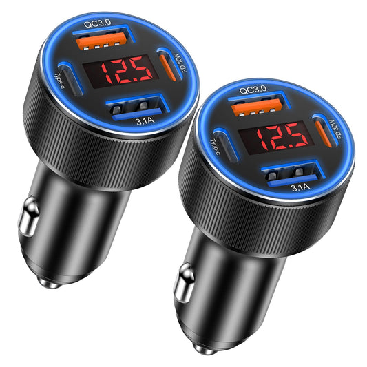 Car Charger USB C, Besgoods 4 Ports Cigarette Lighter USB Charger USB C Car Adapter PD/QC Fast Charging with Voltmeter for iPhone 17 16 15 14 13 12 Galaxy S24 S23 A54 A16 Android Dash Cam, 2Pack