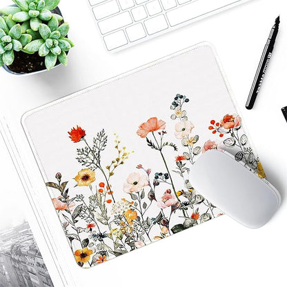 ITNRSIIET Mouse Pad with Stitched Edge Premium Textured Smooth Precise Operation Waterproof Washable Non-Slip Rubber Base Desktop Protection Mat, 10.2×8.3×0.12 inches, Wildflowers