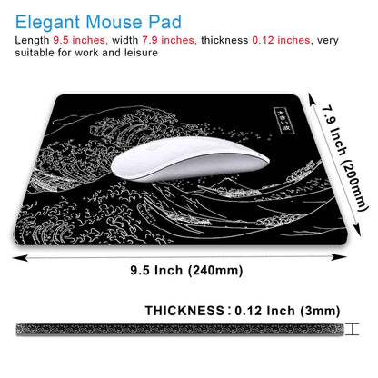 IMAYONDIA Japanese Great Wave Mouse Pad, Black Anime Gaming Mouse Pad, Kanagawa Mousepad, Non-Slip Rubber Base Computer Mice Pad for School Home Office, 9.5 x 7.9 Inch