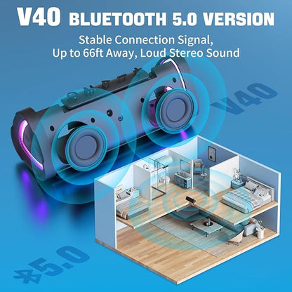 Vanzon V40 Bluetooth Speakers, Portable Wireless Speaker V5.0 with 24W Loud Stereo Sound, 24H Playtime, TWS & IPX7 Waterproof, Suitable for Travel, Home and Outdoors-Light Green (HIJ)