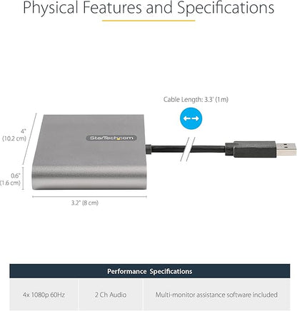 StarTech.com USB 3.0 to Quad HDMI Adapter, USB to 4x HDMI Monitor Converter for Windows, TAA (no support for macOS/ChromeOS/Linux)