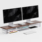 FENSULN Dual‑Tier Monitor Stand for Modern Desk Setup – Minimalist Wooden and Metal Riser Shelf with Transparent Acrylic Feet for Dual Monitors, Laptops, Home Office Aesthetic，Beige and White