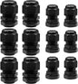 12 Pcs Nylon Cable Glands, Black Strain Relief Cable Cord Connector IP68 Waterproof Junction Box Wire Protectors Adjustable (6 Pcs 3/4" NPT + 6 Pcs 1/2" NPT)