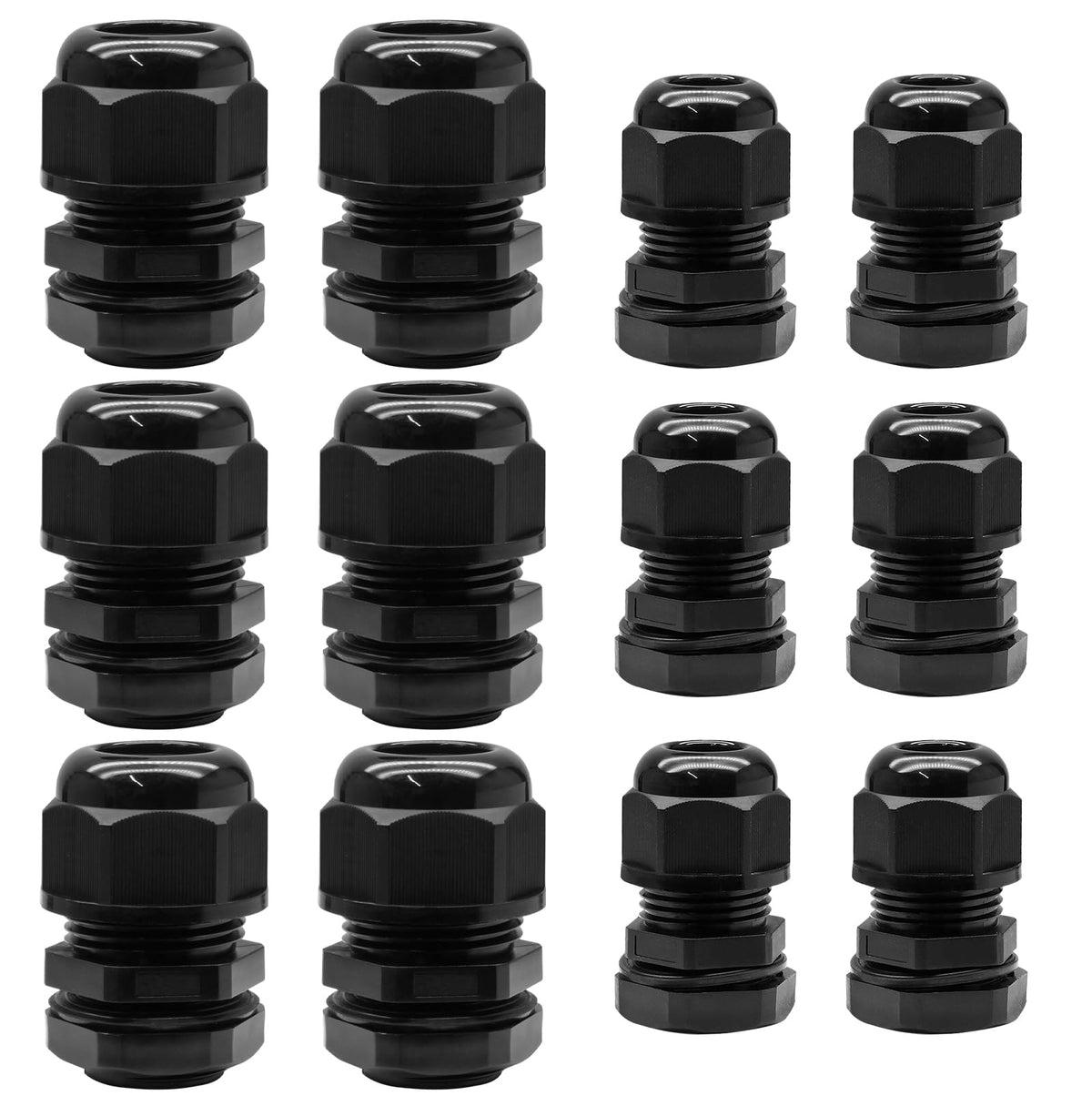 Kyuionty 12 Pcs 1/2" NPT Nylon Cable Glands, Black Cable Cord Connector
