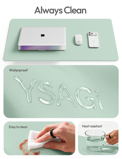 YSAGi Leather Desk Protector, Office Mat, Large Mouse Mat, Non-Slip PU Leather Blotter, Laptop Pad, Waterproof Writing Pad for Office and Home (Pale Green, 23.6" x 13.8")