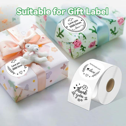 2'' White Round Thermal Labels, 750pcs Circle Thermal Printer Label, Multi-Purpose for DIY Logo Design, Name/Price Tag, Address, QR Code, 750 Labels/Roll