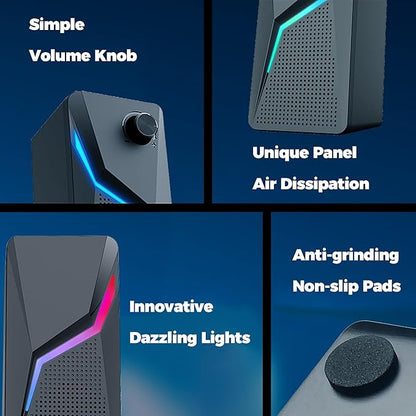 ROSON Computer Speakers, PC Gaming Speakers with Enhanced Bass and Volume Control, Stereo 2.0 USB Powered 3.5mm Aux Multimedia Speakers for Laptop/Desktop/Tablets/Phone