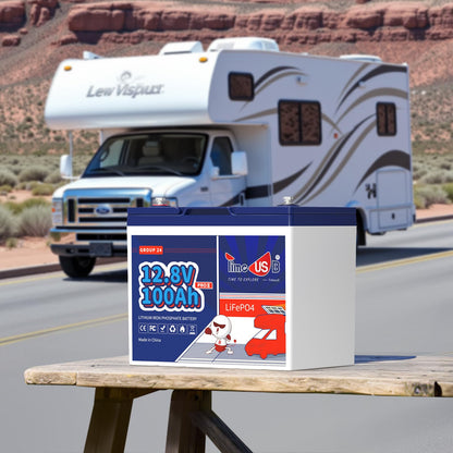 Timeusb 12V 100Ah RV LiFePO4 Lithium Battery- BCI Group 24, Deep Cycle LiFePO4 Battery Built-in 100A BMS, 1280Wh, Max.15000 Cycles, 10-Year Lifespan for RV, Solar, Trolling Motor, Marine