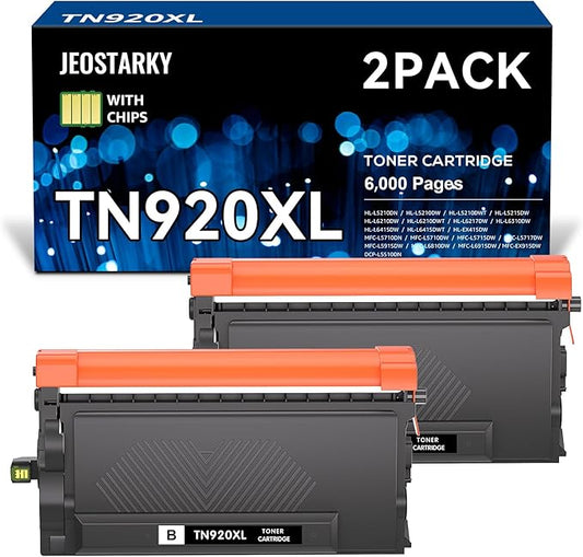 Jeostarky TN920XL TN920 Toner Compatible for Brother TN-920 XL TN920XL Toner with chip Replacement for HL-L6210DW HL-L6210DWT HL-L5210DN HL-L5210DW HL-L5210DWT HL-L6310DW MFC-L6810DW(2 Black)