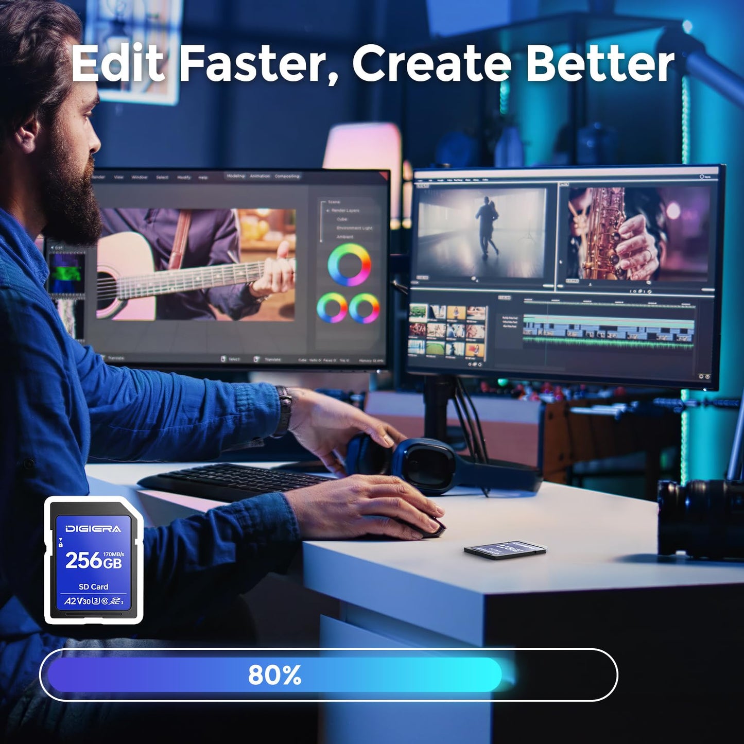 DIGIERA 256GB LS100 SDXC UHS-I Memory Card - up to 170MB/s, C10, U3, V30, 4K UHD, SD Card for Computers, Digital Cameras, Home Theatre Devices, Car Navigation Systems (1 Pack)