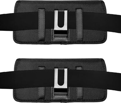 Nylon Cellphone Holster for iPhone SE (2020/2022), 11 Pro, XS/X, 8/7/6S/6, Alcatel Insight, LG Aristo 2, Galaxy S10e - Horizontal Case Canvas Waist Carrying Pouch with Belt Clip/Loops, Black