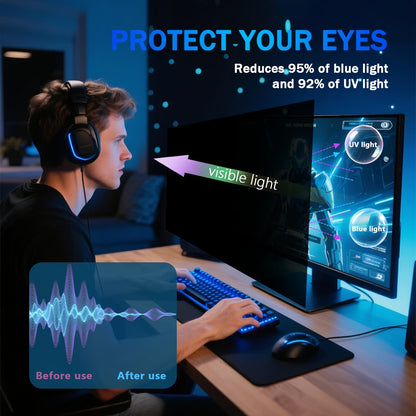 Phimoos [2 Pack] 24 Inch Magnetic Computer Privacy Screen for Monitor 16:9 Aspect Ratio Widescreen Monitor, Eye Protection Anti Glare Blue Light Filter, 24in Removable Black Anti Spy Protector Film