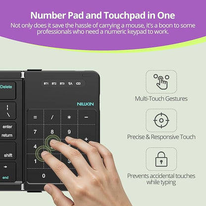 Nillkin Pocket Foldable Keyboard with Touchpad & Wireless Bluetooth, Portable Travel Keyboard for Home or Mobile Office Replaces Keypads and Mouse Combo, Compatible with iPad, Laptop, Tablet - Black