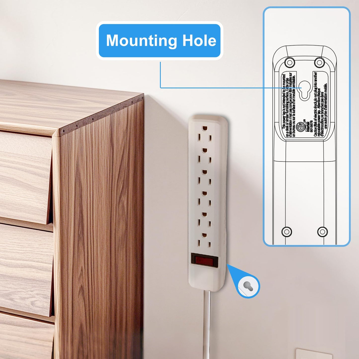 PowerEnvy 6-Outlet Surge Protector – 250 Joules, 2ft Cord, 15A/125V, 1875W Max – Right Angle Plug, Black – Home, Office, & Electronics Protection