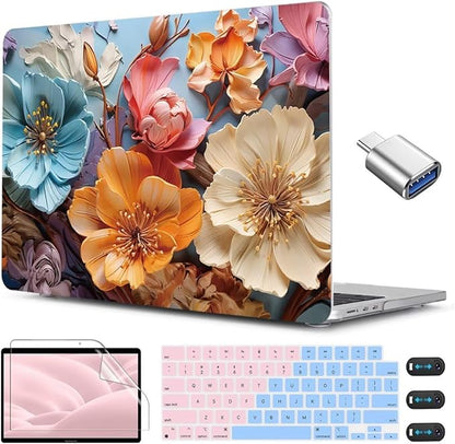 CISSOOK for MacBook Air 13 inch M2 M3 M4 Case 2022 2023 2024 2025 Release, Flower Hard Shell Cases with Keyboard Cover OTG Adapter for MacBook Air 13.6 inch A3240 M3113 A2681