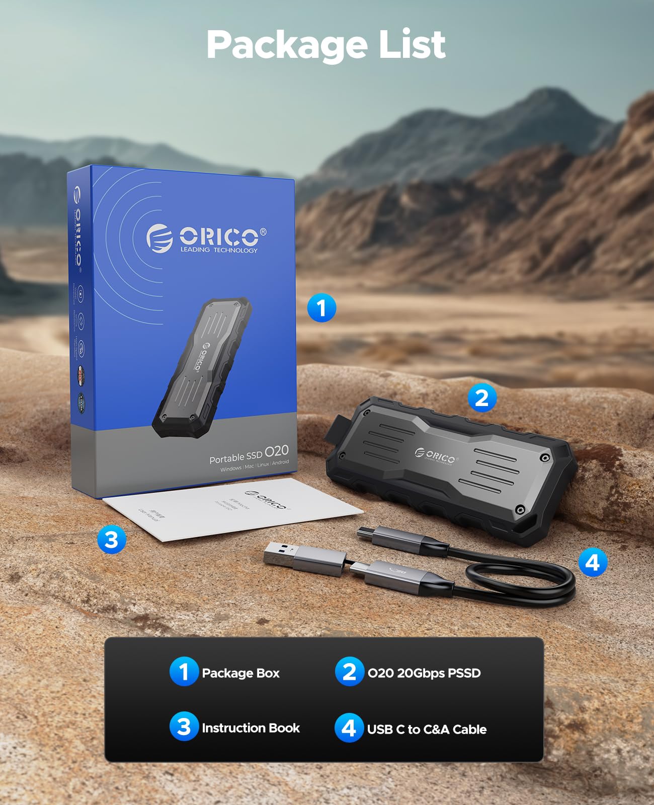 ORICO 2TB External SSD, Up to 2000MB/s, Waterproof and Dust-Proof, O20