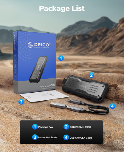 ORICO 2TB External SSD, Up to 2000MB/s, Waterproof and Dust-Proof, O20