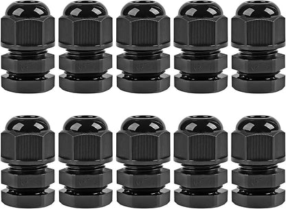 XHF 10 Pcs 1/4" IP68 Strain Relief Nylon Cord Grip NPT Cable Glands Adjustable UL Listed and RoHS Compliant (Black)