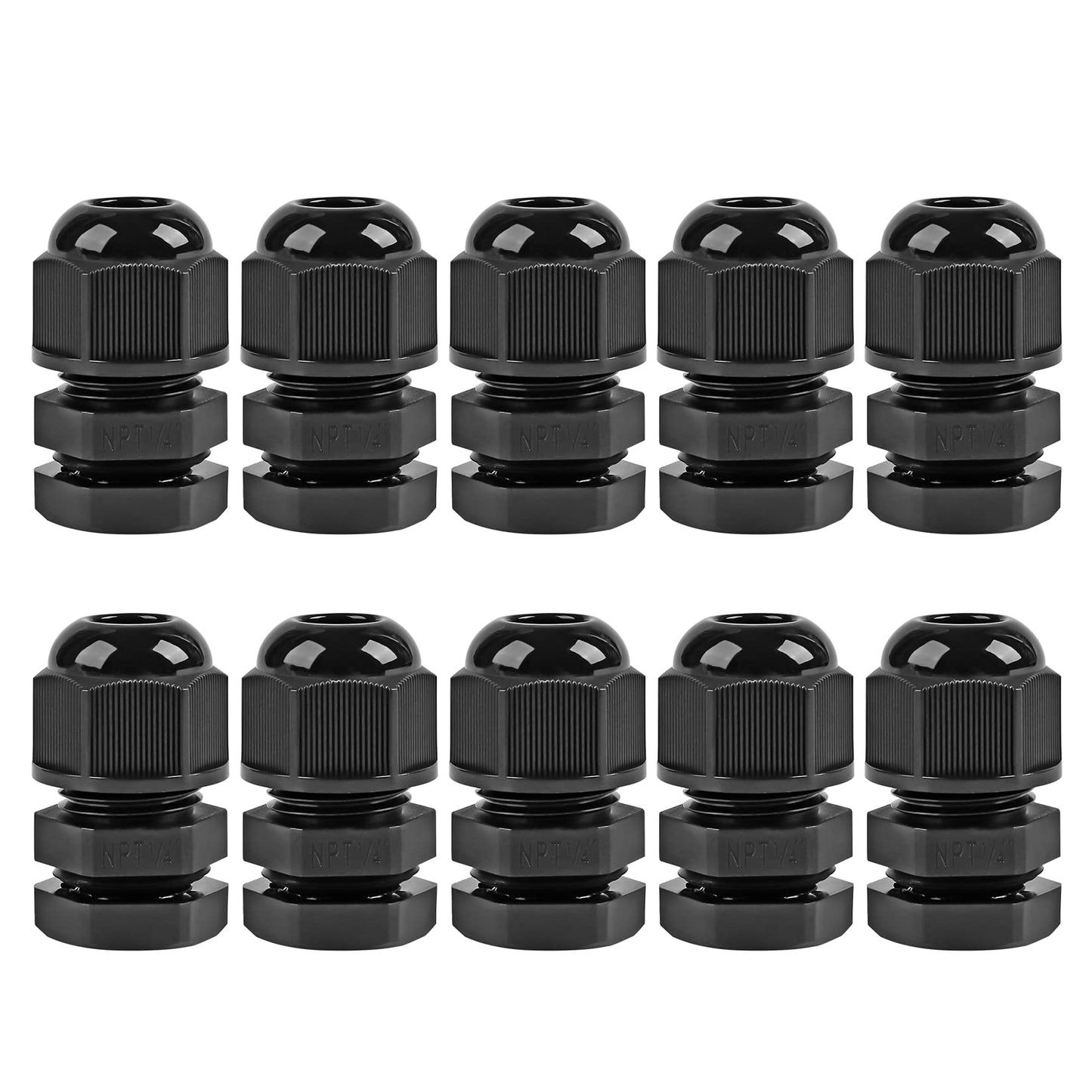 XHF 10 Pcs 1/4" IP68 Strain Relief Nylon Cord Grip NPT Cable Glands Adjustable UL Listed and RoHS Compliant (Black)
