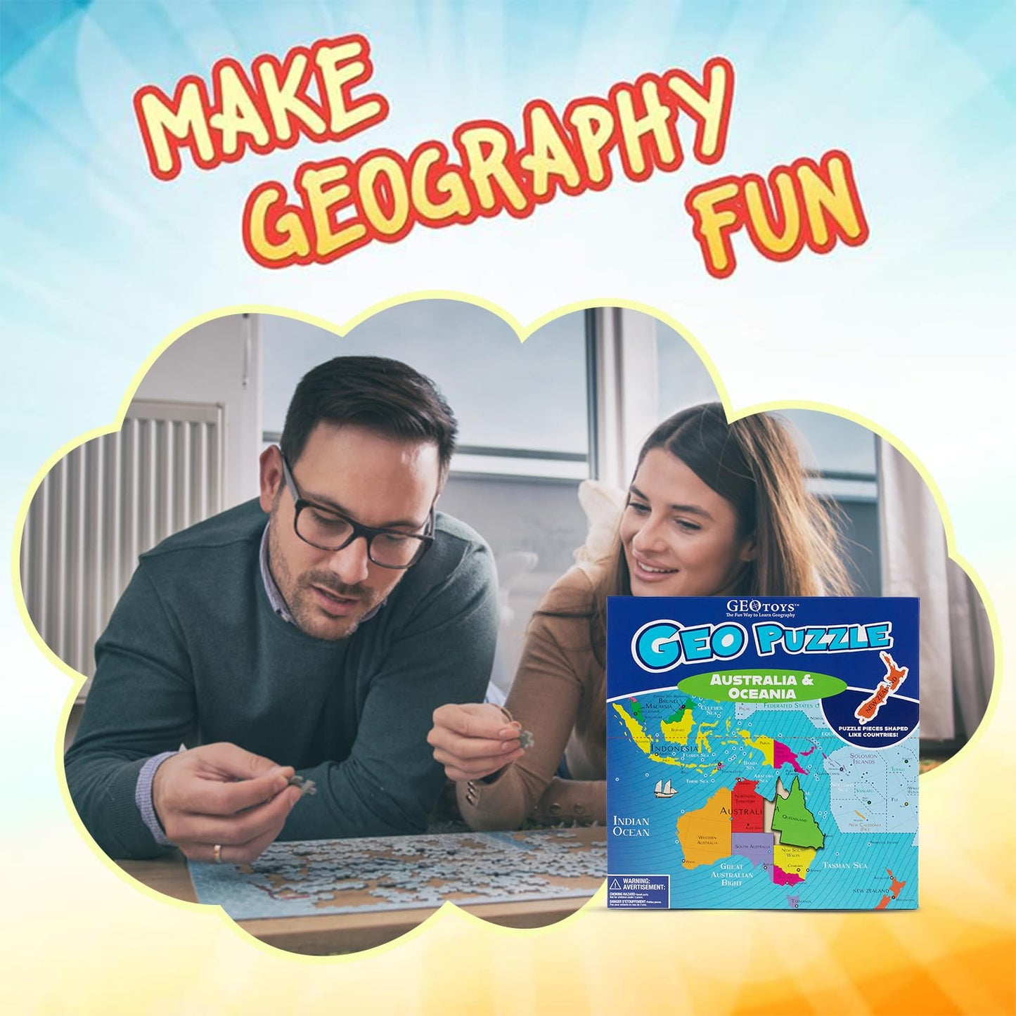 GeoPuzzle 19x16 Australia & Oceania Jigsaw Puzzles,50 Pc Puzzle for Kids