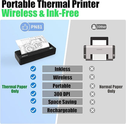 Inkless Portable Printer for Travel, Wireless Thermal Printer Support 8.5 x 11 inch A4/ US Letter, Bluetooth Compatible with Android/iOS Smartphone for Home Use (Grey)