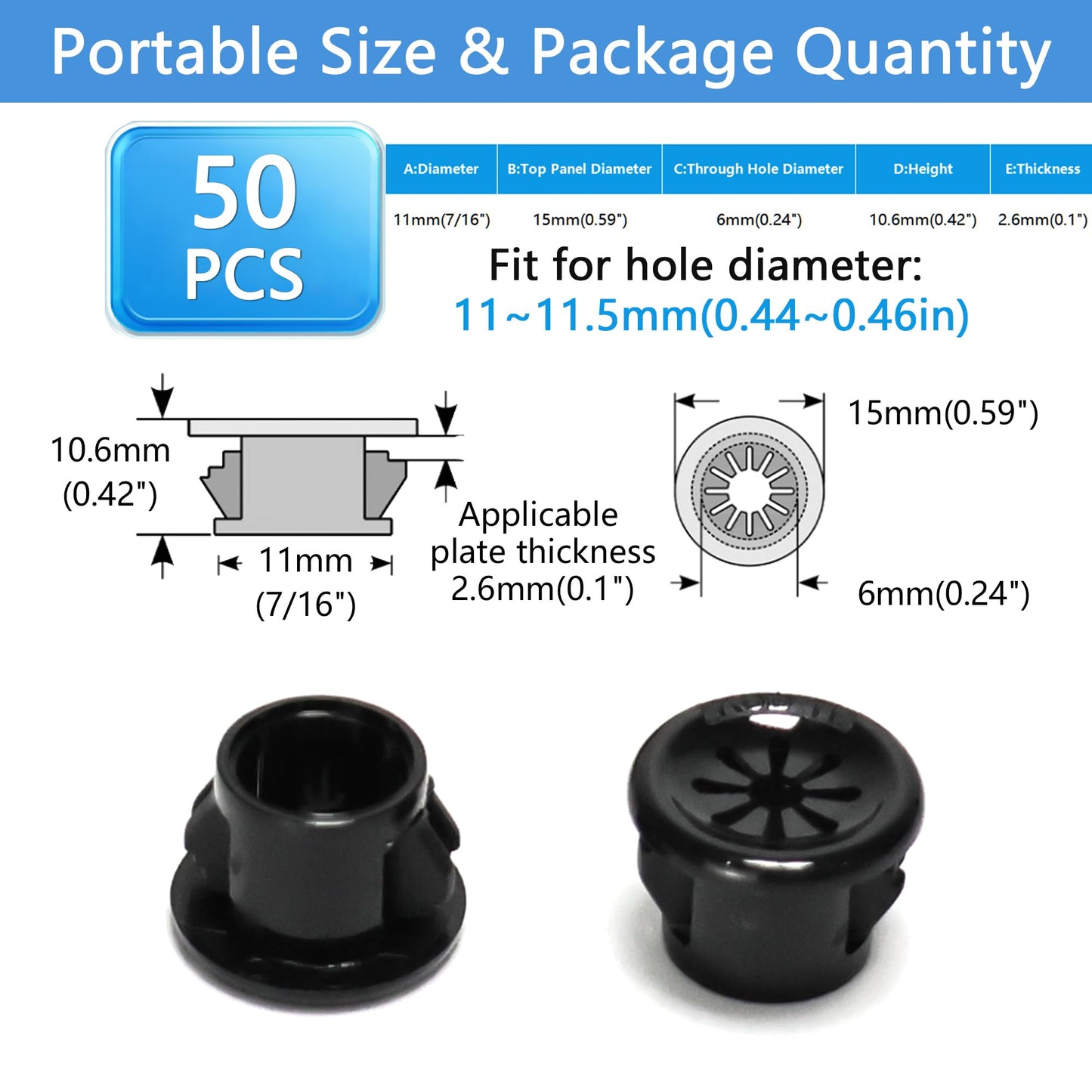 BOPOREAE Cable Grommet, Snap Bushing 7/16" (11 mm) Mounting Diameter