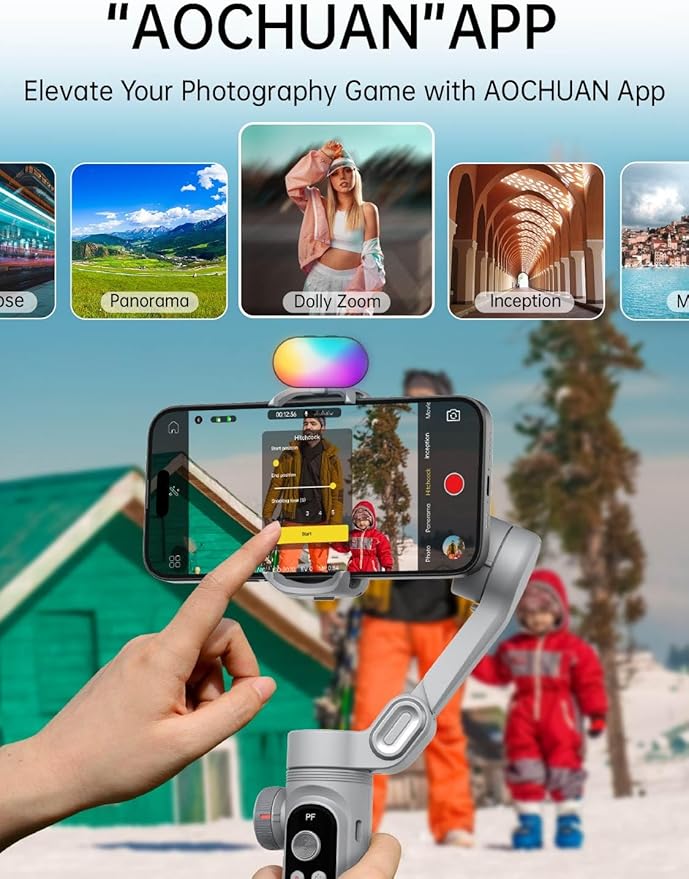 iPhone Gimbal, 3-Axis Gimbal Stabilizer for Smartphone w/RGB Magnetic Fill Light Portable with Fous/Zoom Wheel for Vlog, Compatible with iPhone 15 Pro Max/Android-Smart X Pro Kit Gray