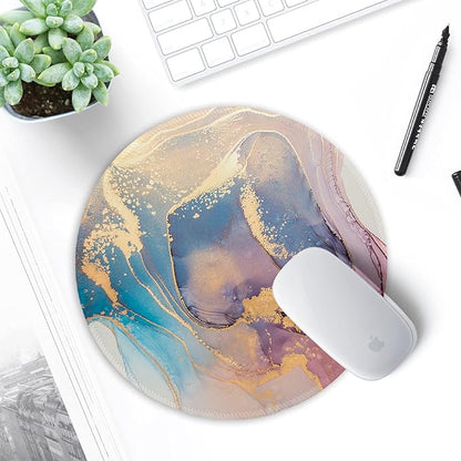 ITNRSIIET Round Mouse Pad with Stitched Edge Premium-Textured Waterproof Non-Slip Rubber Base Desktop Protection Mat Diameter 8.7 inches, Abstract Marble Texture
