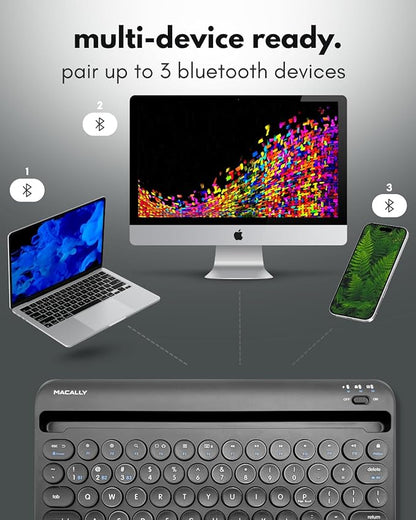 Macally Bluetooth Keyboard for Tablet | Wireless Keyboard for iPad mini/Air/Mini, iPhone (Multi-Device, Built-in Stand, Rechargeable) Easy to Use and Cute Portable
