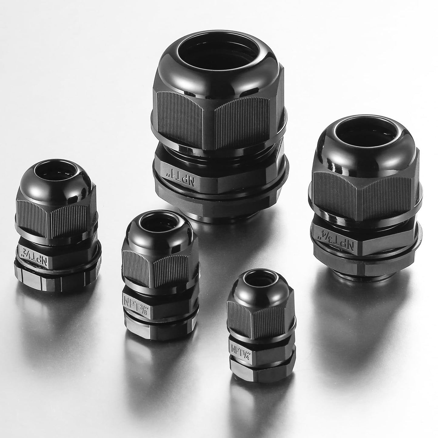 RTHIEAI 50 PCS 1/4"(4-8mm) NPT Nylon Cable Gland Joints with Gaskets, IP68 Adjustable Lock Nut Strain Relief Cord Grip Waterproof Cable Glands - UL Listed and RoHS Compliant
